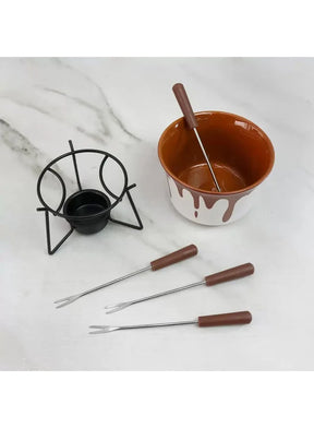 Conjunto Fondue Chocolate De Cerâmica 385ml 6 Peças