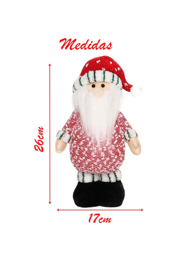 Decoração Boneco Papai Noel Com Cachecol E Led Natalino Em Tecido 26cm