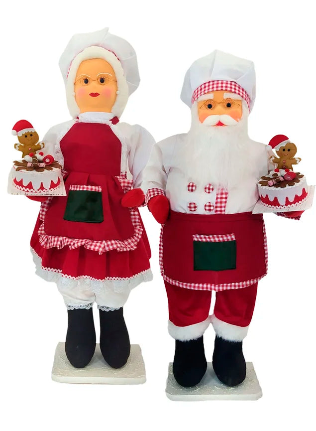 Dupla Bonecos Natalino Papai E Mamãe Noel Confeiteiros 90cm