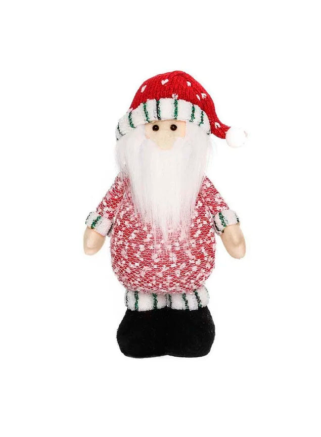 Decoração Boneco Papai Noel Com Cachecol E Led Natalino Em Tecido 26cm